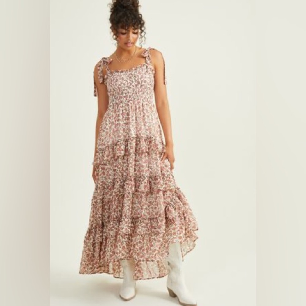 Shania Floral Maxi Dress - Ivory Rust